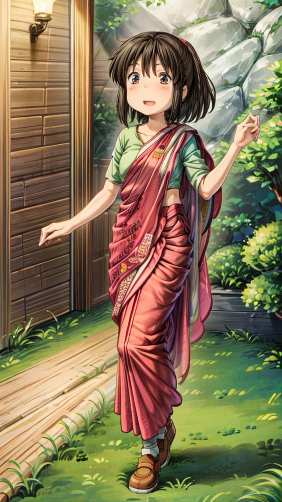 Indian Saree, Chihiro ogino , smile, forest , smile, stand up , pokemonstyle 