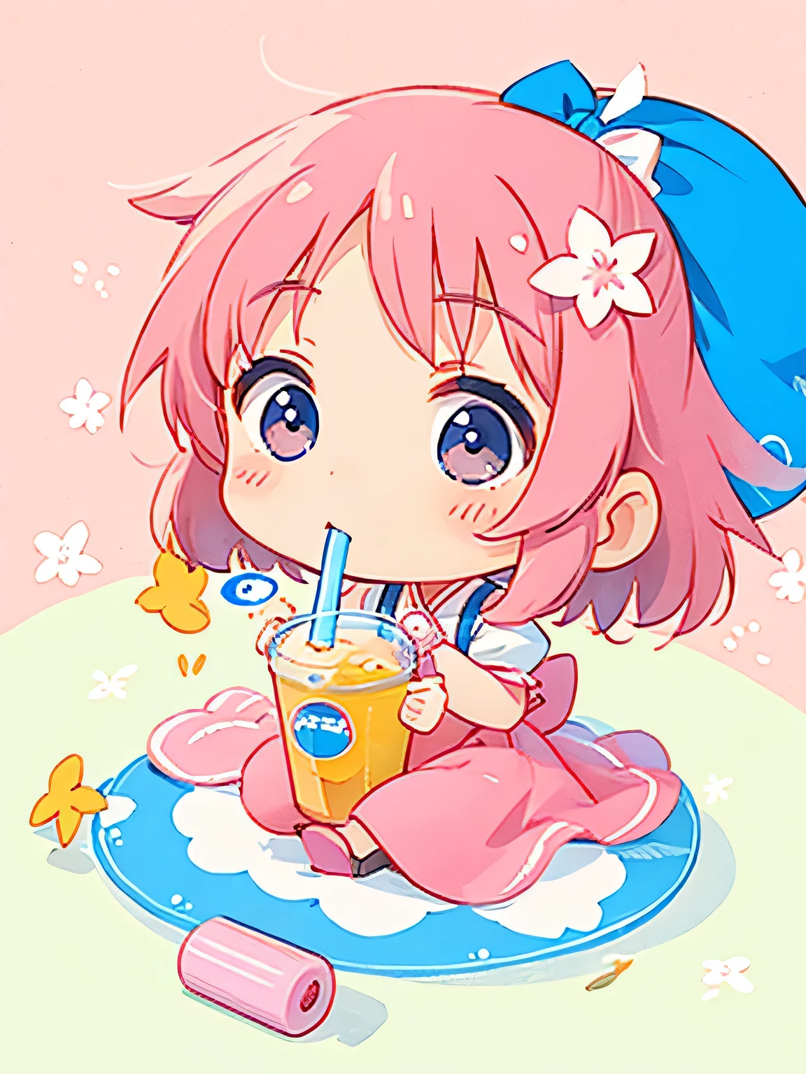 Momoko Sakura style, Kawaii Design, The most beautiful girl of all time、Chibi, drinking, Pepsi