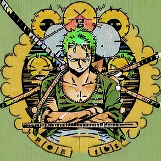 General store,(rORONOA Zoro DO ANIME "(one piece",) ) logo, vector, line art, design, inspired, straight, symmetry