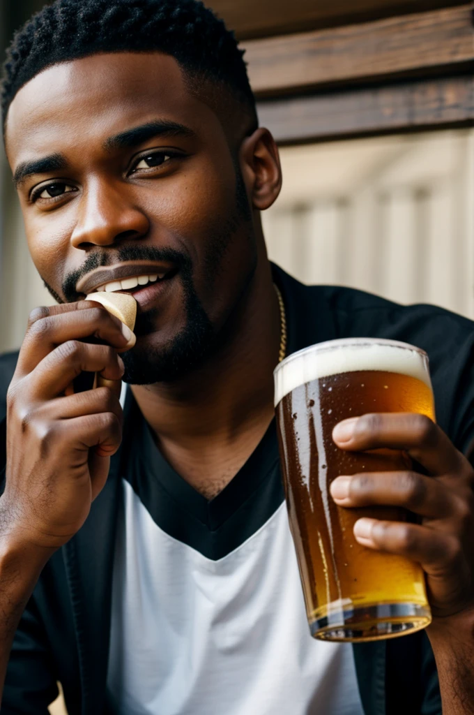 black man drinking beer