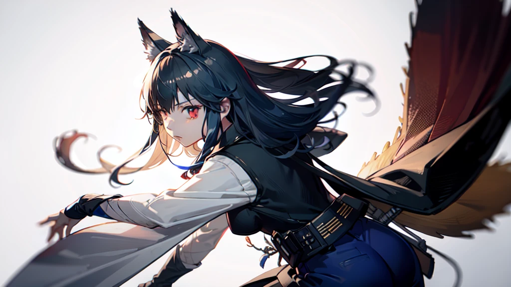 Best quality, highly detailed, masterpiece, ultra detailed, full body, 1 girl, (white background), simple background, delicate eyes, ), girl with orange hair and fox ear, red eye, wearing kimono japanese fighting scene, fighting demon, dinamic lighting, demon slayer, dinamic effect, cinematic light, anime screenshot