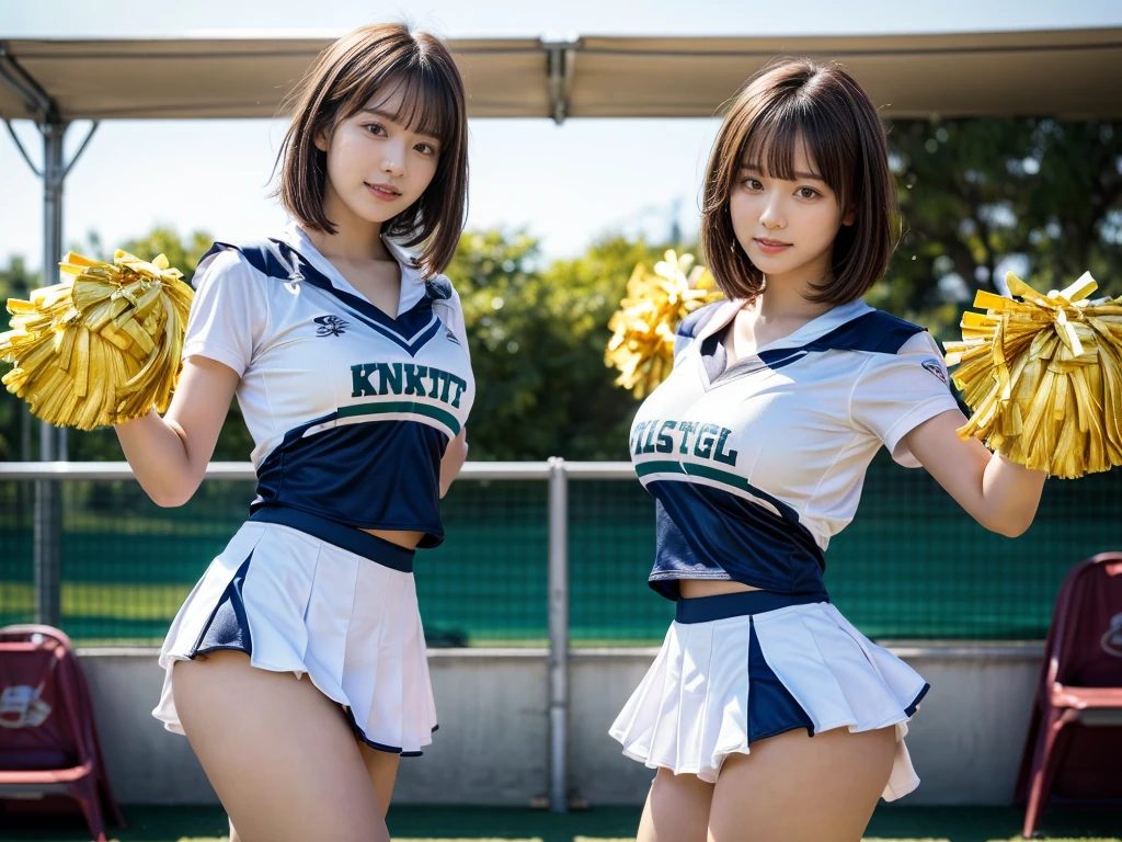 (RAW photo, 4k, masterpiece, high resolution, extremely complex) (realistic: 1.4), cinematic lighting
((2 girls, 2 schoolgirls)),blushing,((innocent)),bright eyes,round eyes,blunt bangs,(short bob hair:1.3),black hair,large breasts,wide hips,Summer Noon, ,Hot, (Best Quality), (Highres), (an Extremely Delicate and Beautiful),(Beautiful 8k face),(Brown eyes),( spectators),(gigantic breasts),(Play with each other,Touching each other's bodies,Touching the body),(cheer girl:1.5),(a miniskirt),(reality),bright lighting,(The background is a luxury hotel room)