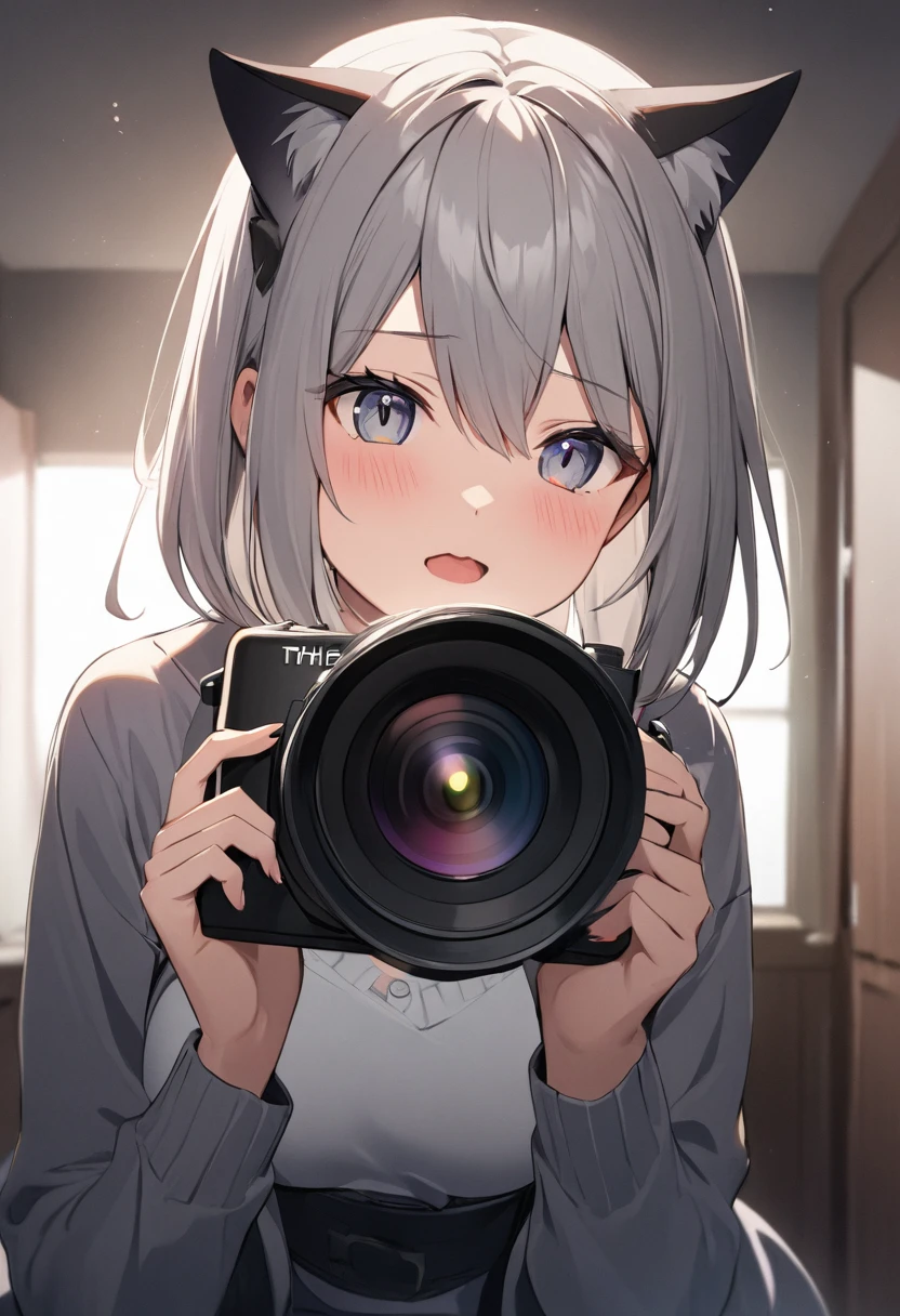 One girl, That will happen, View Viewer, Gray Hair, there is nothing, Cat ear, Cat&#39;s Tail, White shirt, Open clothes, Russian cities, ba-shiroko