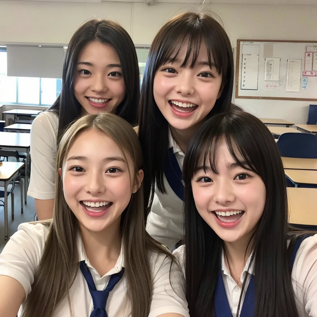 Laughing Japanese high school girl、High 、School classroom、Laughing with your mouth open、Smiling at the camera