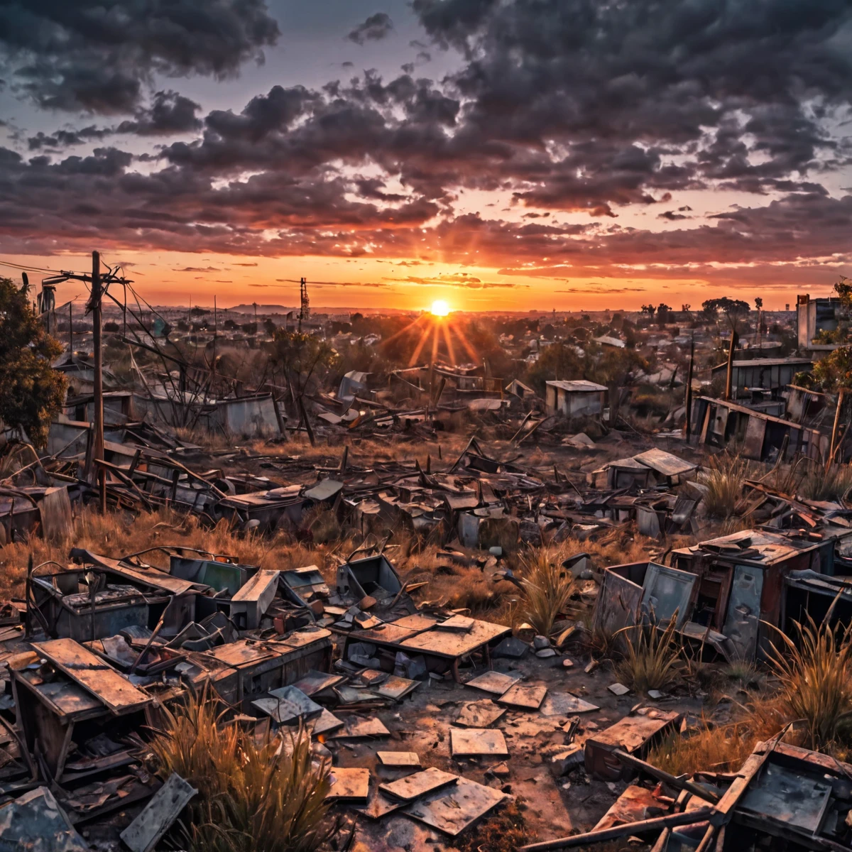 post-apocalyptic sunset at the end of the world of the new dawn watercolor drawing, high quality photography, 3 point lighting, flash con caja de luz, 4k, Canon EOS R3, hdr, liso, Sharp focus, high resolution, foto premiada, 80mm, F2.8, bokeh