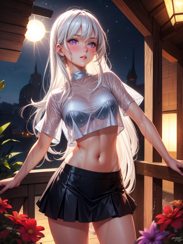 masuter piece,dynamic view,shiny plastic doll body, shy crying face,girl with, Slender big,Put out the nipples,Silvery hair,Wet skin,Light pink see-through shoulder tank top,clear vinyl mini skirt,sitting on, Beautiful legs,Inside the deep sea treasure chest,depth of fields,plastic model,