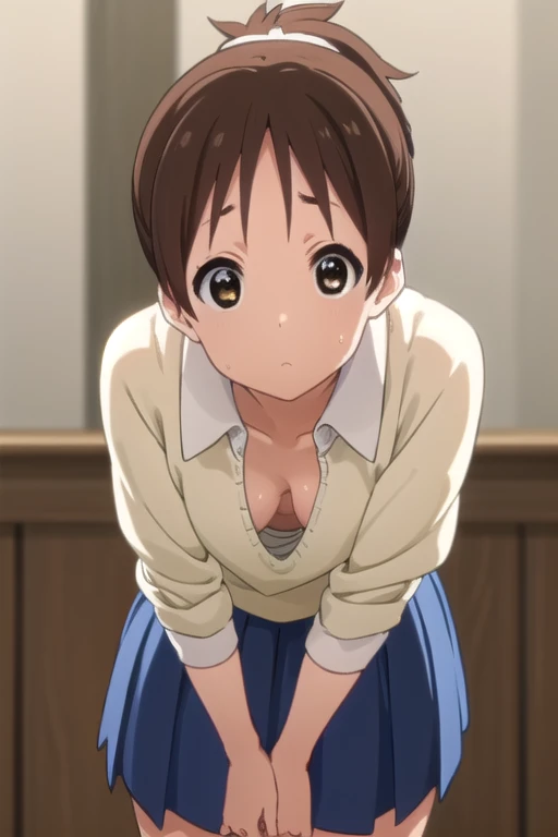 Happenings, surprise, nsfw, Cleavage, Sweat, Konui Hirazawa, Yu Hirasawa, short hair, Brown Hair, (Brown eyes:1.5), ponytail,
sakuragaoka high , , uniform, blazer, shirt, white shirt, collared shirt, skirt, pleated skirt,indoors, classroom,looking at viewer, (Cowboy Shot:1.5),(masterpiece:1.2), highest quality, High resolution, unity 8k wallpaper, (figure:0.8), (Beautiful fine details:1.6), Highly detailed face, Perfect lighting, Highly detailed CG, (Perfect hands, Perfect Anatomy),