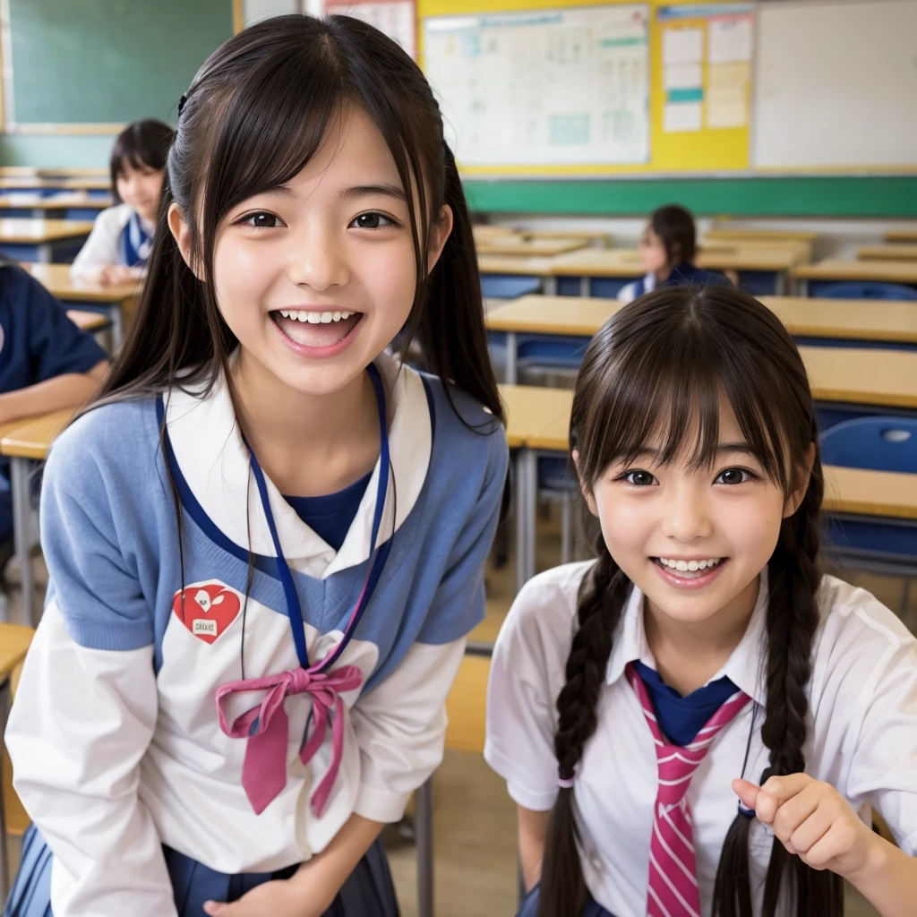 Laughing Japanese high school girl、High 、School classroom、Laughing with your mouth open、Smiling at the camera