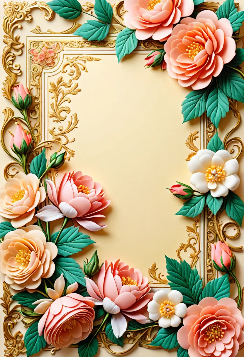 (((masterpiece))), (((highest quality))), ((Super detailed)), (Highly detailed CG illustrations), ((非常にdelicateで美しい)), (overhead shot),(最高masterpiece:1.4),delicate,8k,( Background Pages:1.4),race,Lots of ribon,Rococo, (VINTAGE light salmon SCRAPPY PAPERS), a selection of pretty pages with flowers that will work with,((Digital Paper:1.4))