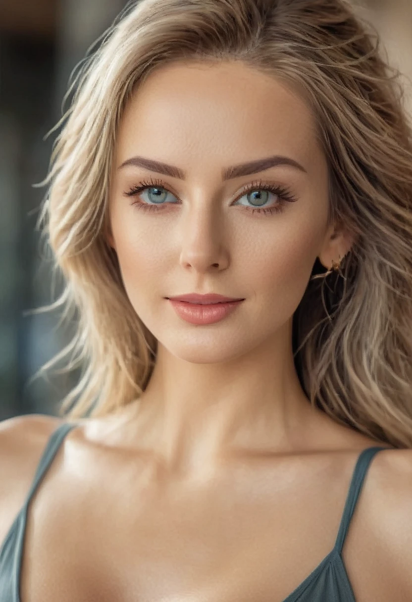 a russian lady,highest quality. big eye,TStunning woman posing confidently in front of a crisp  background, her long hair flowing down her back like a golden waterfall. Radiant smile illuminates her face as she showcases her toned physique in yoga shorts and crop top. Camera zooms in with sharp focus on her eyes, highlighting individual skin pores and every detail. Shot in 8K high definition, perfectly lit to emphasize her beauty. Edited in Adobe Lightroom for optimal color accuracy, this ultra-detailed masterpiece captures her elegance and charm.red