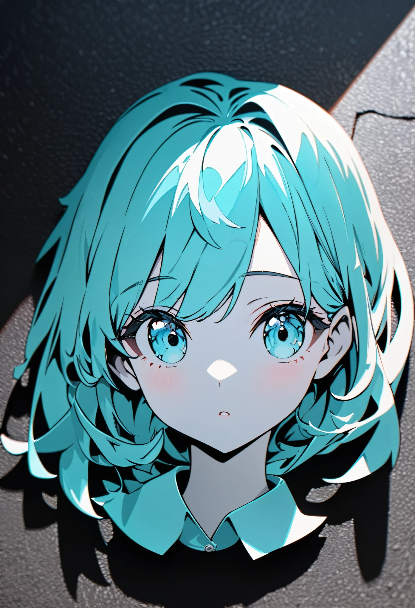 monochrome Tiffany Blue, Paper Cutouts, best quality, super fine, 16k, incredibly absurdres, extremely detailed, delicate and dynamic, cute girl portrait, three-dimensional effect expressed by light and shade, eye-catching effects, contemporary art