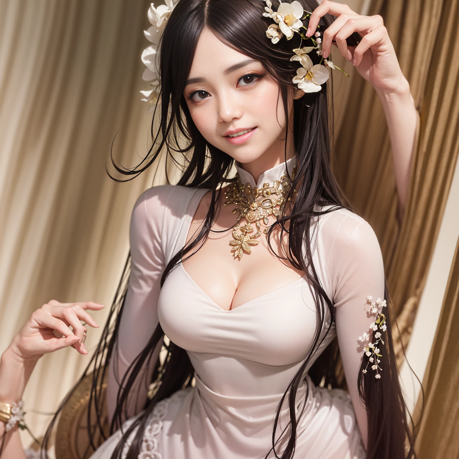 Arafi woman posing for a photo wearing a dress and gloves, elegant smile pose, beautiful girl model, Cute elegant pose, gorgeous chinese model, stunning elegant pose, beautiful model girl, gorgeous young korean woman, beautiful korean woman, elegant dress, smooth white tight clothing suit, beautiful asian girl, beautiful young korean woman, elegant fashion model, elegant japanese woman