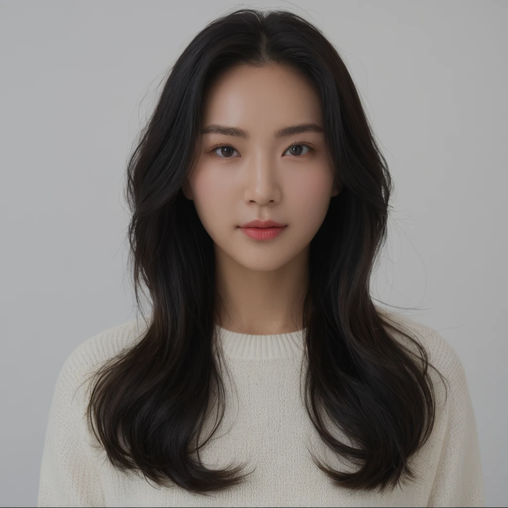 Best Quality, 8k, Masterpiece, (Portrait: 1.3), (photo realistic:1.4), (hyper realistic:1.4), Sharp Focus, looking at viewer, (smoother lighting:1.1), (increase cinematic lighting quality:0.9), realistic lighting, backlighting, light on face, ray trace, (brightening light:1.2), (Increase quality:1.4), sharp detail, (best quality real texture skin:1.4), finely detailed eyes, black_eyes, finely detailed face, 25 year old Korean woman, (white formal_shirt:1.4), (Create an image maintaining the original base model hairstyle:1.5) 