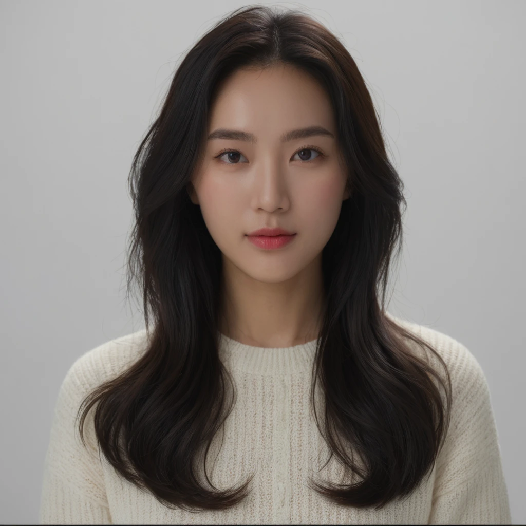 Best Quality, 8k, Masterpiece, (Portrait: 1.3), (photo realistic:1.4), (hyper realistic:1.4), Sharp Focus, looking at viewer, (smoother lighting:1.1), (increase cinematic lighting quality:0.9), realistic lighting, backlighting, light on face, ray trace, (brightening light:1.2), (Increase quality:1.4), sharp detail, (best quality real texture skin:1.4), finely detailed eyes, black_eyes, finely detailed face, 25 year old Korean woman, (white formal_shirt:1.4), (Create an image maintaining the original base model hairstyle:1.5)