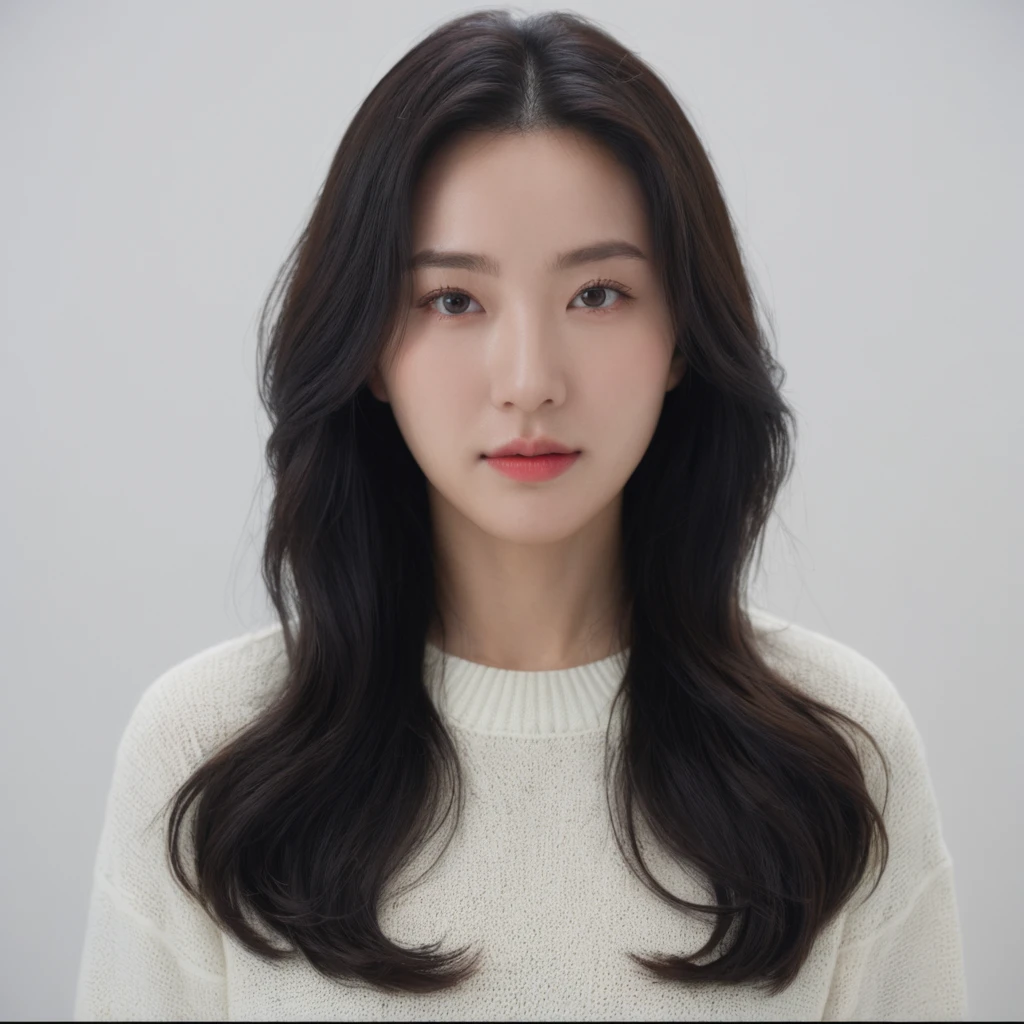 Best Quality, 8k, Masterpiece, (Portrait: 1.3), (photo realistic:1.4), (hyper realistic:1.4), Sharp Focus, looking at viewer, (smoother lighting:1.1), (increase cinematic lighting quality:0.9), realistic lighting, backlighting, light on face, ray trace, (brightening light:1.2), (Increase quality:1.4), sharp detail, (best quality real texture skin:1.4), finely detailed eyes, black_eyes, finely detailed face, 25 year old Korean woman, (white formal_shirt:1.4), (Create an image maintaining the original base model hairstyle:1.5)
