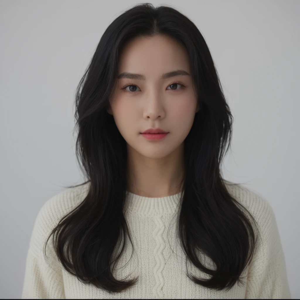 Best Quality, 8k, Masterpiece, (Portrait: 1.3), (photo realistic:1.4), (hyper realistic:1.4), Sharp Focus, looking at viewer, (smoother lighting:1.1), (increase cinematic lighting quality:0.9), realistic lighting, backlighting, light on face, ray trace, (brightening light:1.2), (Increase quality:1.4), sharp detail, (best quality real texture skin:1.4), finely detailed eyes, black_eyes, finely detailed face, 25 year old Korean woman, (white formal_shirt:1.4), (Create an image maintaining the original base model hairstyle:1.5)
