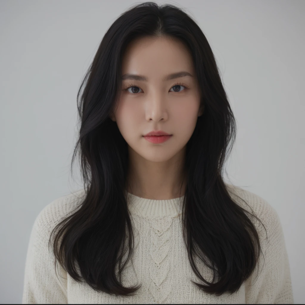 Best Quality, 8k, Masterpiece, (Portrait: 1.3), (photo realistic:1.4), (hyper realistic:1.4), Sharp Focus, looking at viewer, (smoother lighting:1.1), (increase cinematic lighting quality:0.9), realistic lighting, backlighting, light on face, ray trace, (brightening light:1.2), (Increase quality:1.4), sharp detail, (best quality real texture skin:1.4), finely detailed eyes, black_eyes, finely detailed face, 25 year old Korean woman, (white formal_shirt:1.4), (Create an image maintaining the original base model hairstyle:1.5)