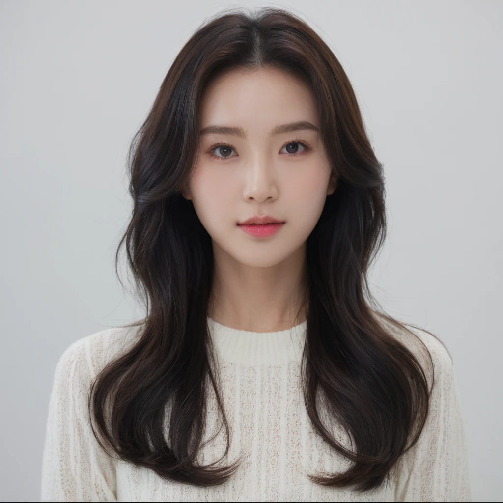 Best Quality, 8k, Masterpiece, (Portrait: 1.3), (photo realistic:1.4), (hyper realistic:1.4), Sharp Focus, looking at viewer, (smoother lighting:1.1), (increase cinematic lighting quality:0.9), realistic lighting, backlighting, light on face, ray trace, (brightening light:1.2), (Increase quality:1.4), sharp detail, (best quality real texture skin:1.4), finely detailed eyes, black_eyes, finely detailed face, 25 year old Korean woman, (white formal_shirt:1.4), (Create an image maintaining the original base model hairstyle:1.5)