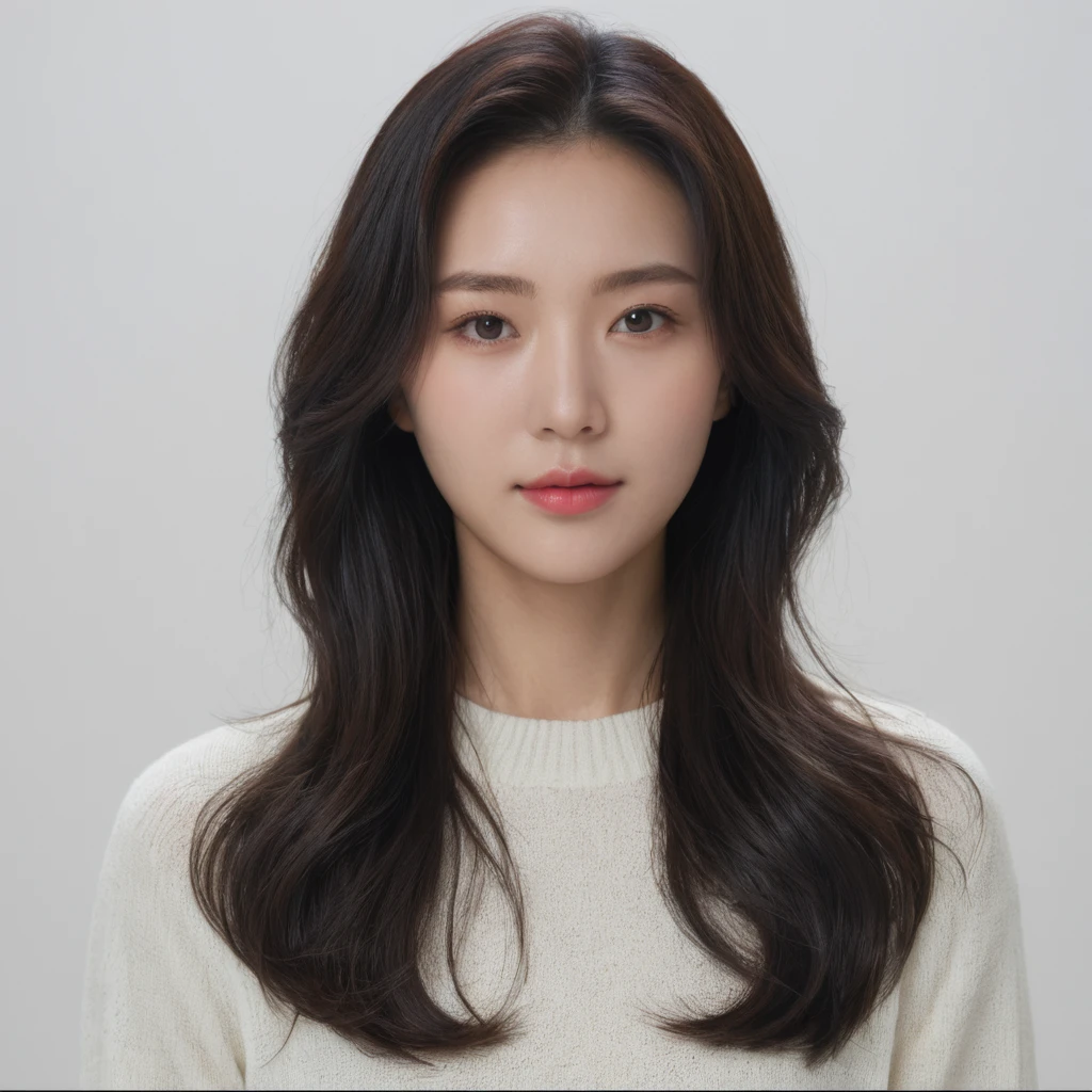 Best Quality, 8k, Masterpiece, (Portrait: 1.3), (photo realistic:1.4), (hyper realistic:1.4), Sharp Focus, looking at viewer, (smoother lighting:1.1), (increase cinematic lighting quality:0.9), realistic lighting, backlighting, light on face, ray trace, (brightening light:1.2), (Increase quality:1.4), sharp detail, (best quality real texture skin:1.4), finely detailed eyes, black_eyes, finely detailed face, 25 year old Korean woman, (white formal_shirt:1.4), (Create an image maintaining the original base model hairstyle:1.5)