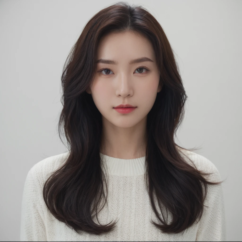 Best Quality, 8k, Masterpiece, (Portrait: 1.3), (photo realistic:1.4), (hyper realistic:1.4), Sharp Focus, looking at viewer, (smoother lighting:1.1), (increase cinematic lighting quality:0.9), realistic lighting, backlighting, light on face, ray trace, (brightening light:1.2), (Increase quality:1.4), sharp detail, (best quality real texture skin:1.4), finely detailed eyes, black_eyes, finely detailed face, 25 year old Korean woman, (white formal_shirt:1.4), (Create an image maintaining the original base model hairstyle:1.5)