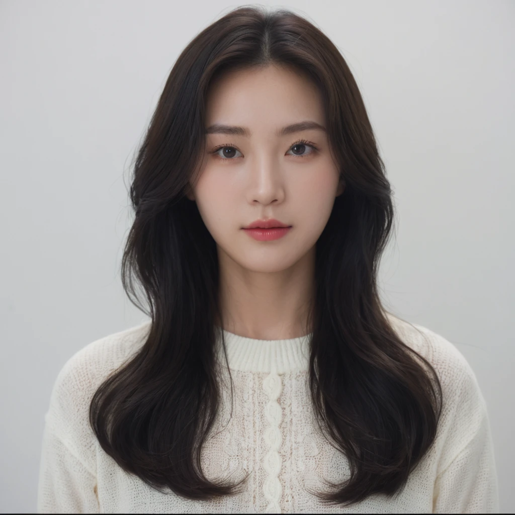 Best Quality, 8k, Masterpiece, (Portrait: 1.3), (photo realistic:1.4), (hyper realistic:1.4), Sharp Focus, looking at viewer, (smoother lighting:1.1), (increase cinematic lighting quality:0.9), realistic lighting, backlighting, light on face, ray trace, (brightening light:1.2), (Increase quality:1.4), sharp detail, (best quality real texture skin:1.4), finely detailed eyes, black_eyes, finely detailed face, 25 year old Korean woman, (white formal_shirt:1.4), (Create an image maintaining the original base model hairstyle:1.5)