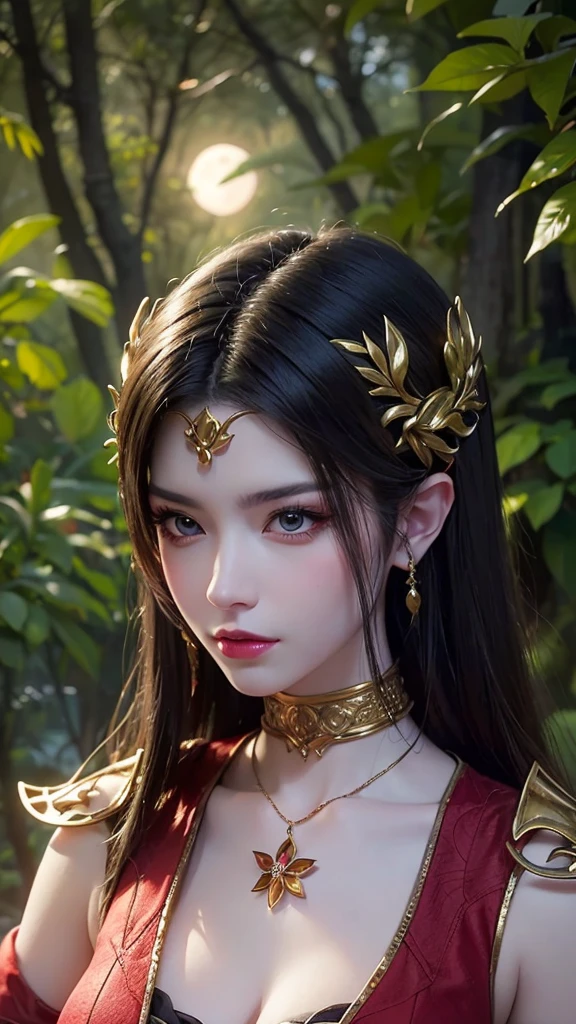 a close up of a woman in a dress posing in a forest, beautiful alluring anime woman, a beautiful fantasy empress, ((a beautiful fantasy empress)), ethereal beauty, beautiful fantasy maiden, fantasy beautiful, japanese goddess, beautiful fantasy art, beautiful goddess, trending on cgstation, 8k high quality detailed art, fantasy woman, beautiful maiden, moon goddess