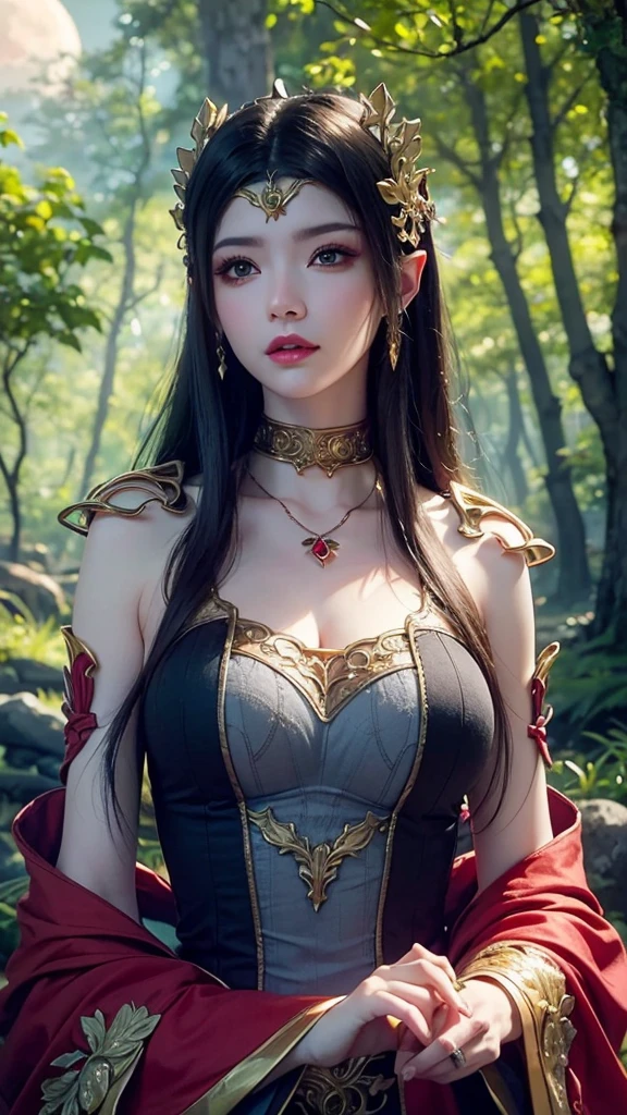 a close up of a woman in a dress posing in a forest, beautiful alluring anime woman, a beautiful fantasy empress, ((a beautiful fantasy empress)), ethereal beauty, beautiful fantasy maiden, fantasy beautiful, japanese goddess, beautiful fantasy art, beautiful goddess, trending on cgstation, 8k high quality detailed art, fantasy woman, beautiful maiden, moon goddess