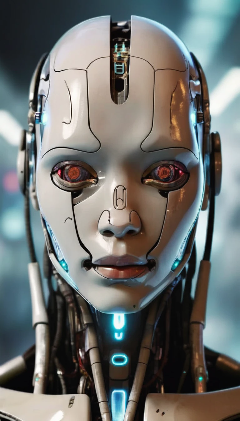 echo , High quality portrait of a futuristic cyborg,Background Blur,Front facing