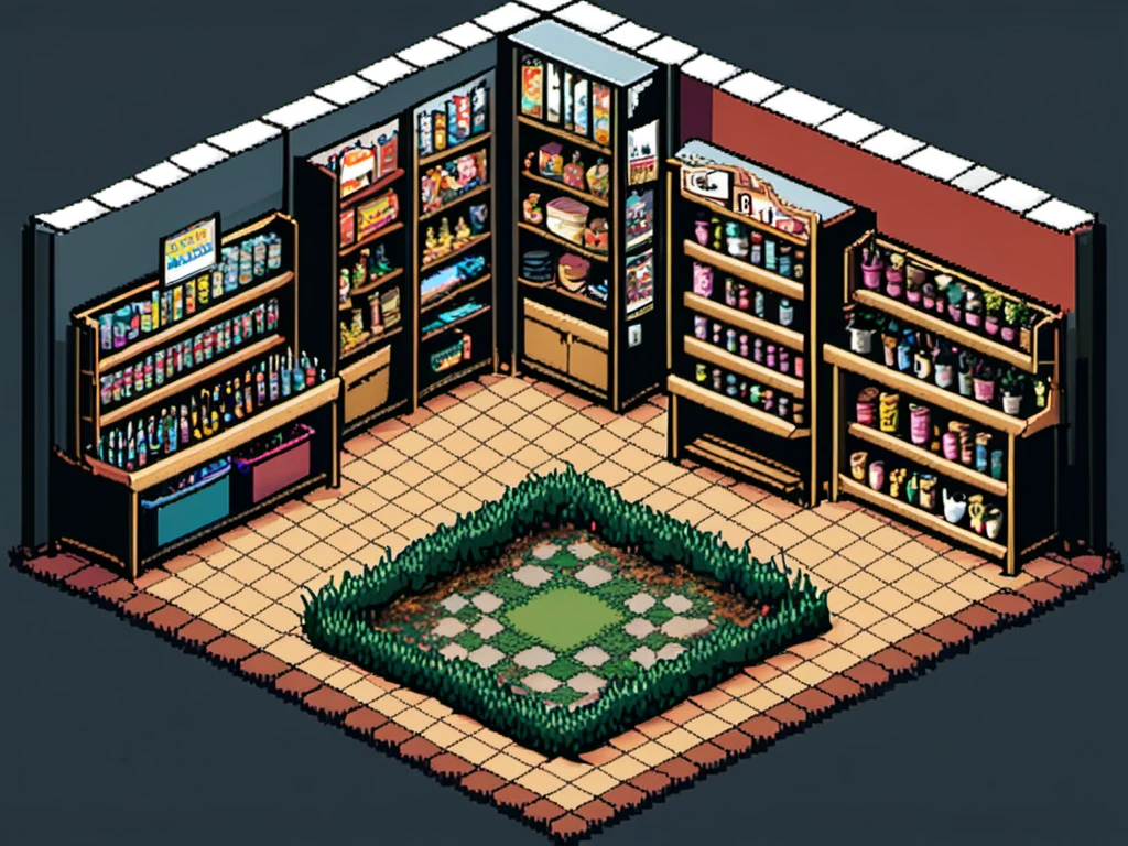 masterpiece, [thin outline],
BREAK,
(((inside the hobby store))), indoor,
BREAK,
(RPG maker style top down view), pixel art