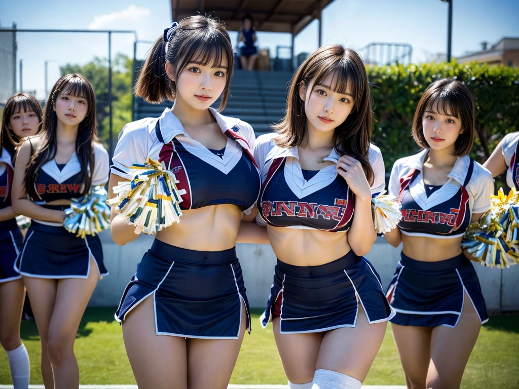 (RAW photo, 4k, masterpiece, high resolution, extremely complex) (realistic: 1.4), cinematic lighting
((2 girls, 2 schoolgirls)),blushing,((innocent)),bright eyes,round eyes,blunt bangs,(short bob hair:1.3),black hair,large breasts,wide hips,Summer Noon, ,Hot, (Best Quality), (Highres), (an Extremely Delicate and Beautiful),(Beautiful 8k face),(Brown eyes),( spectators),(gigantic breasts),(Play with each other,Touching each other's bodies,Touching the body),(cheer girl:1.5),(a miniskirt),(reality),bright lighting,(The background is a luxury hotel room)