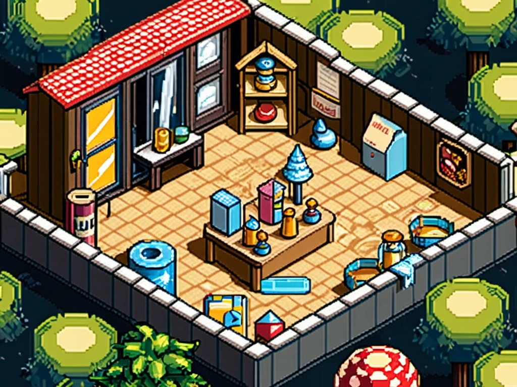 masterpiece, [thin outline],
BREAK,
(((((inside the toys shop))))), indoor,
BREAK,
(RPG maker style top down view), pixel art