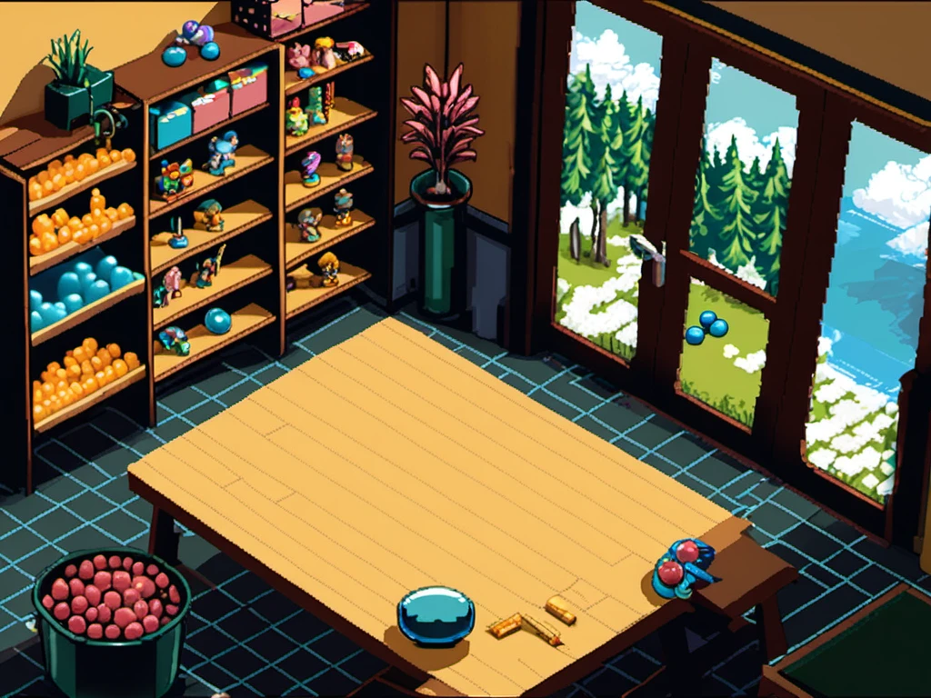 masterpiece, [thin outline],
BREAK,
(((((inside the toys shop))))), indoor,
BREAK,
(RPG maker style top down view), pixel art