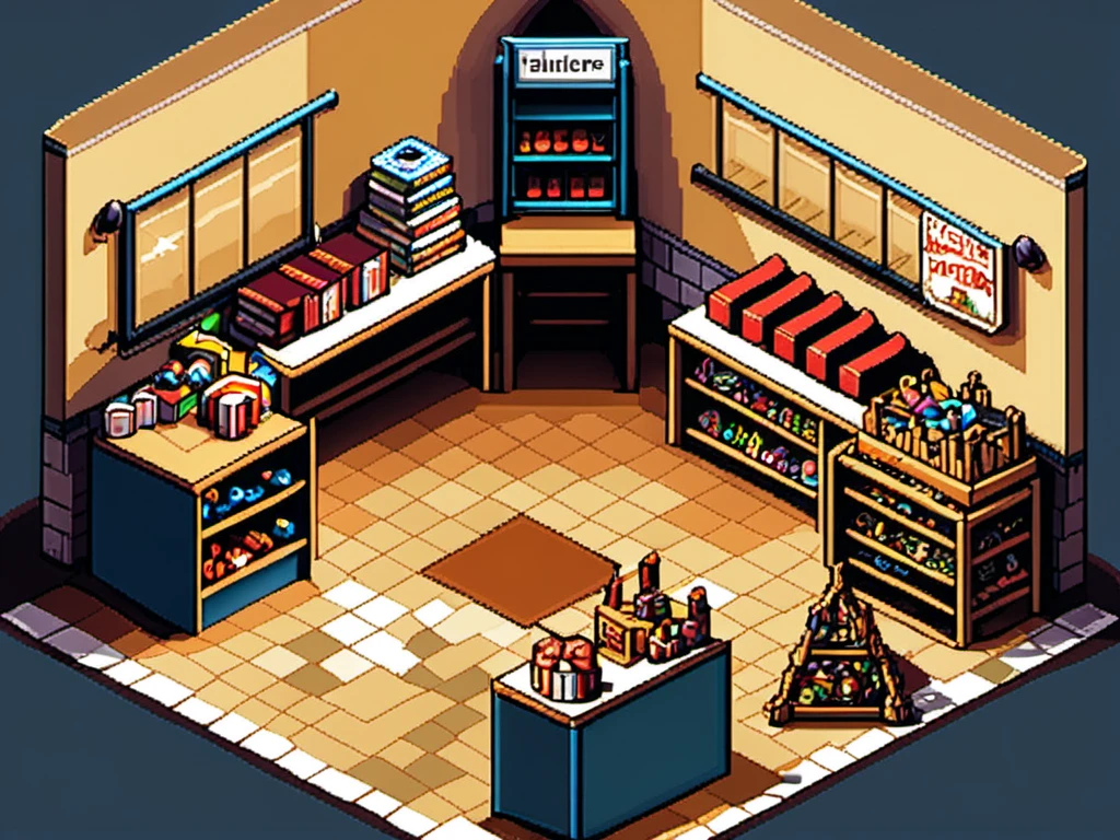 masterpiece, [thin outline],
BREAK,
(((((inside the toys shop))))), indoor,
BREAK,
(RPG maker style top down view), pixel art