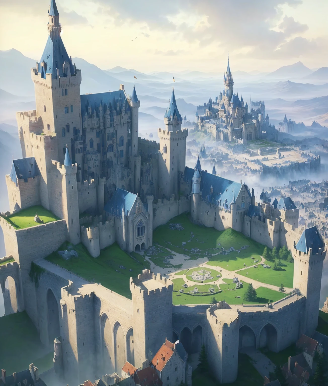 There is a castle,There is a square in the middle, Many people in the square,Epic castle with tall spire, high Dream Castle, Epic Fantasy Card Game Art, Medieval Fantasy Game Art, Castle Background, Fantasy Card Game Art, clearly, Concept art is very detailed, Dream Castle, Medieval Concept Art, Fantasy concept art, fantasy capital, Medieval fantasy town, Huge castle