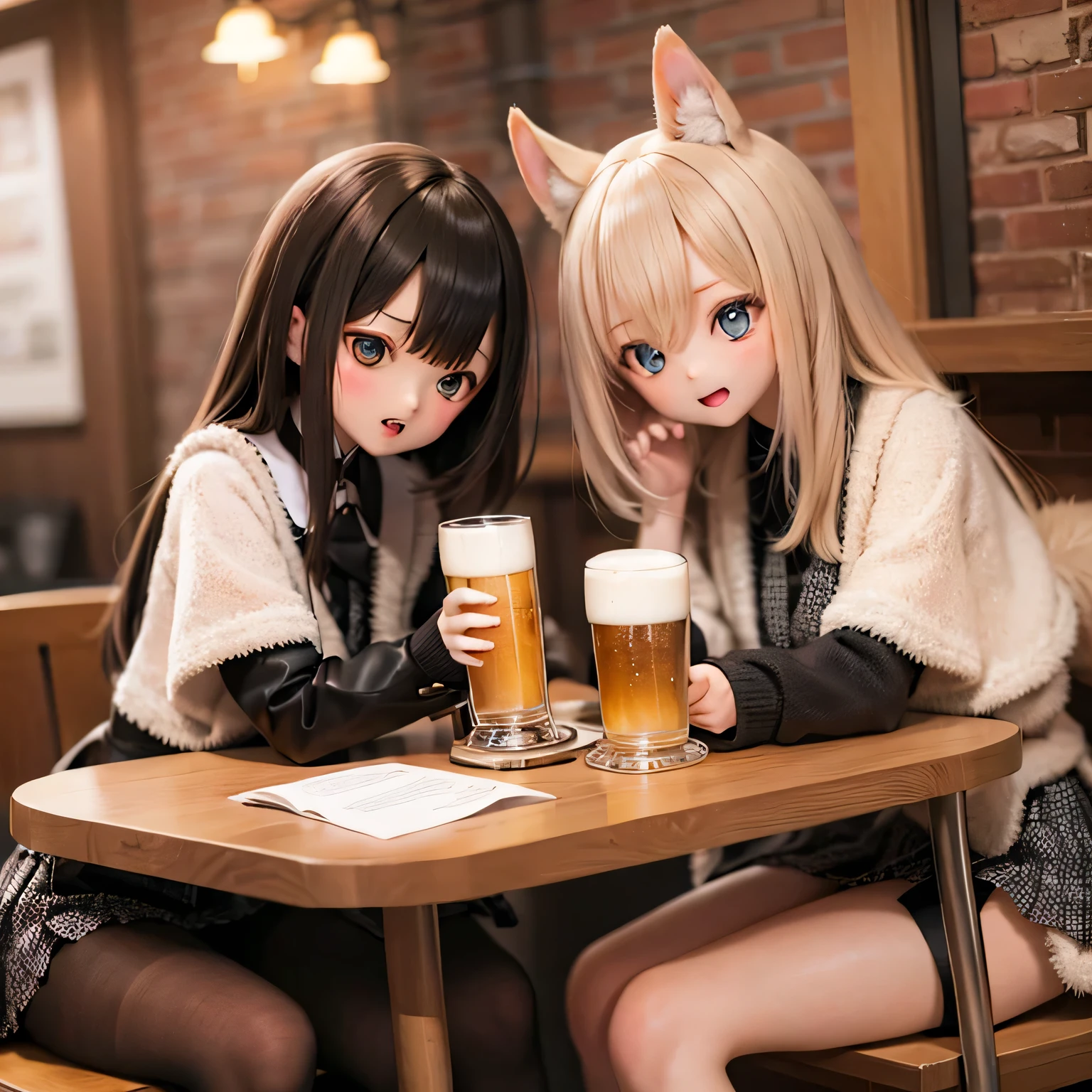 Shiba Inu girls drinking beer in a pub