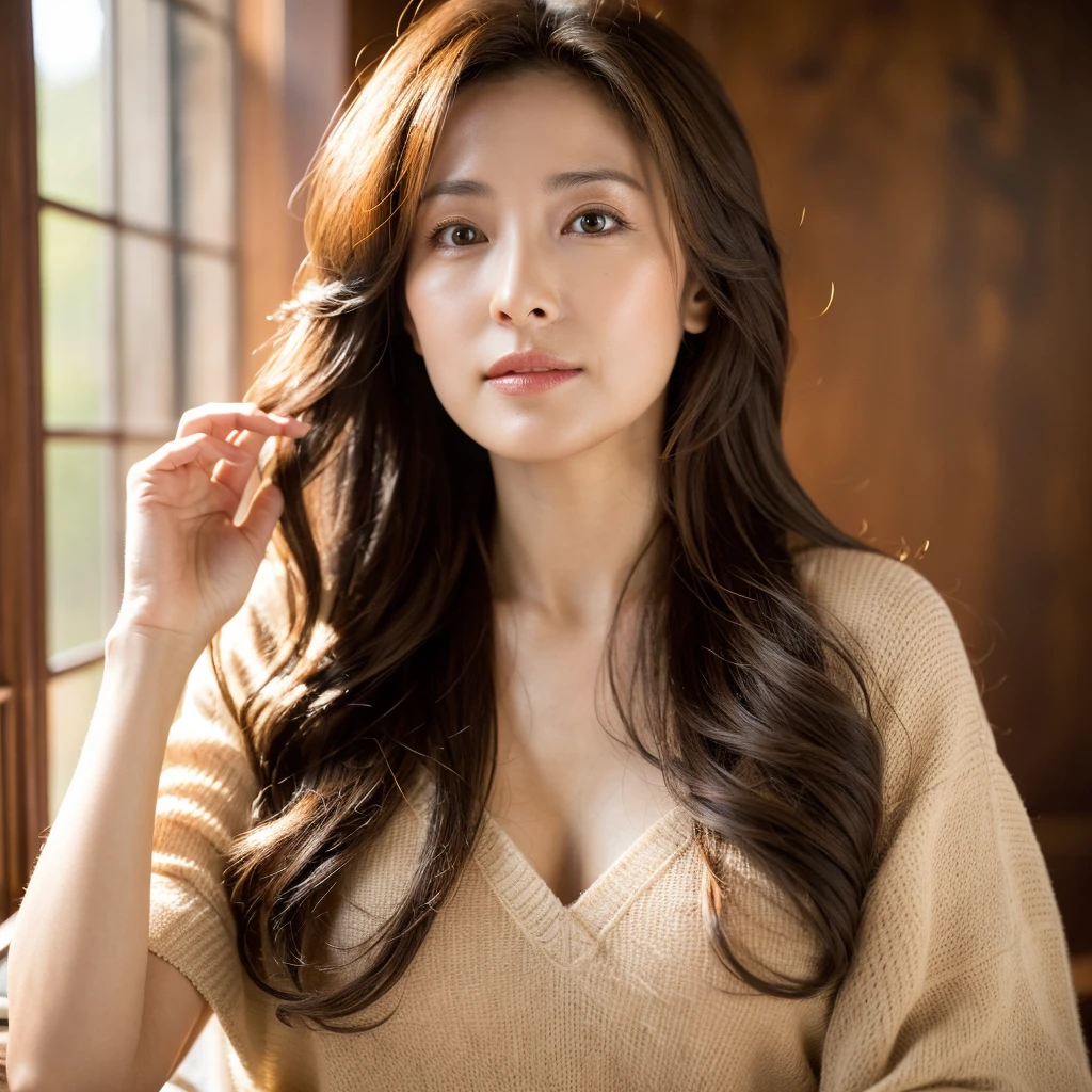Beautiful mature woman with wavy long hair, Ultra-high resolution,(Realistic:1.4), ((highest quality)), ((masterpiece)), (be familiar with),