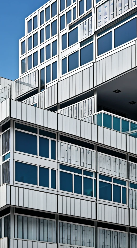 a close up of a building with a bunch of windows and a bench, perforated metal, coper cladding, modern details, metal panels, award winning shading, great details, great high details, symmetrical detail, intricate detail and quality, architectural finishes, freddy mamani silvestre facade, metal cladding wall, archdaily, decorative panels, iron cladding