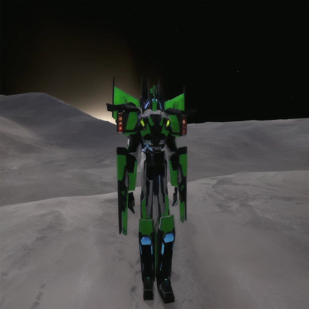 a black colored male transformer with green inserts, symmetrically arranged green parts, on the frontof the body not transparent cabin, on the back - aircraft's wings, arms from elbows to hands look like the front part of a aircraft, wheels are visible on the shoulders, on the legs from knees to the ankle there are aircraft's repulsors and small aircraft's tail wings, no helmet, light blue eyes, two legs, two arms, not a suit, on a background there is an empty dark blue metal desert, no buildings, no structures, dark blue storm clouds, light blue lightning from the clouds, blue river, river to the horizon, electrified river, light blue lightning from the river, space sky, stars in the sky, composition on the metal planet, big metalic planet, dark-blue metal, shiny metal, cybertron, mechanical planet, empty wasteland, dark blue storm clouds, light blue lightning from clouds, blue river, river to horizon, electrized river, light blue lightning from river, space sky, stars on the sky, realistic, watercolor, 4k, high quality, hight attention to details, concept art, concept art by Chris Mowry.