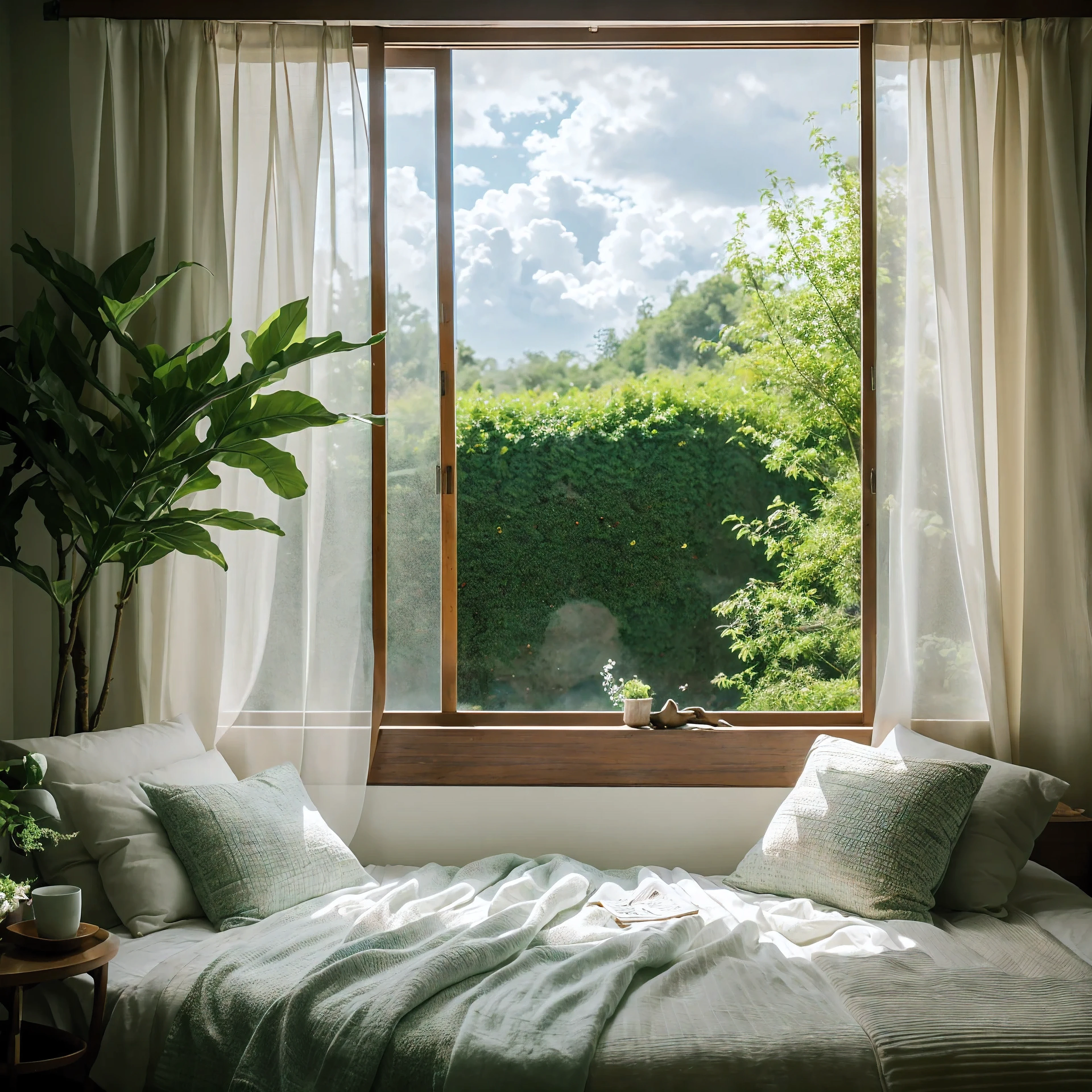 (highest quality,4K,8k,High resolution,masterpiece:1.2),Very detailed,(Realistic,photoRealistic,photo-Realistic:1.37),Portraiture,Korean Beauty,Fantasy,woman,Window seat,sleep,Open wooden window,beautiful window frame,cloudy,Soft sunlight,Cozy atmosphere,Comfortable bed,relax,peaceful,Calm,quiet,Gentle Breeze,Light Curtains,silhouette,Calm,appease,Delicate colors,Tranquility,Lush greenery,plants and flowers,fresh air,dream-like,elegant,Beautifully made bed,Cleanliness,elegant,Contemporary interior design,Calm ambiance,A quiet moment,A moment&#39;s thought,Heavenly beauty.