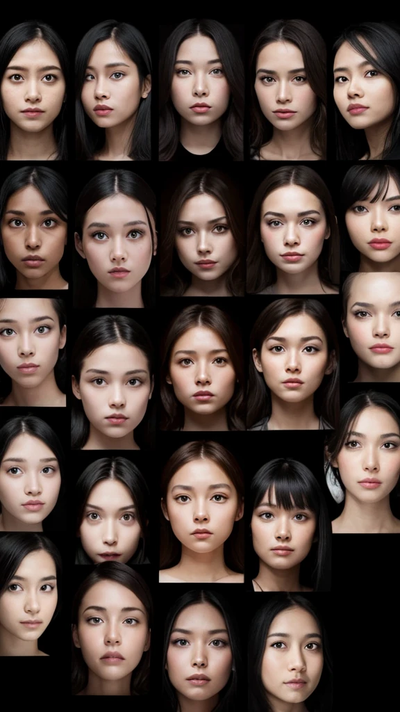 Pitch black background Faces emerge woman