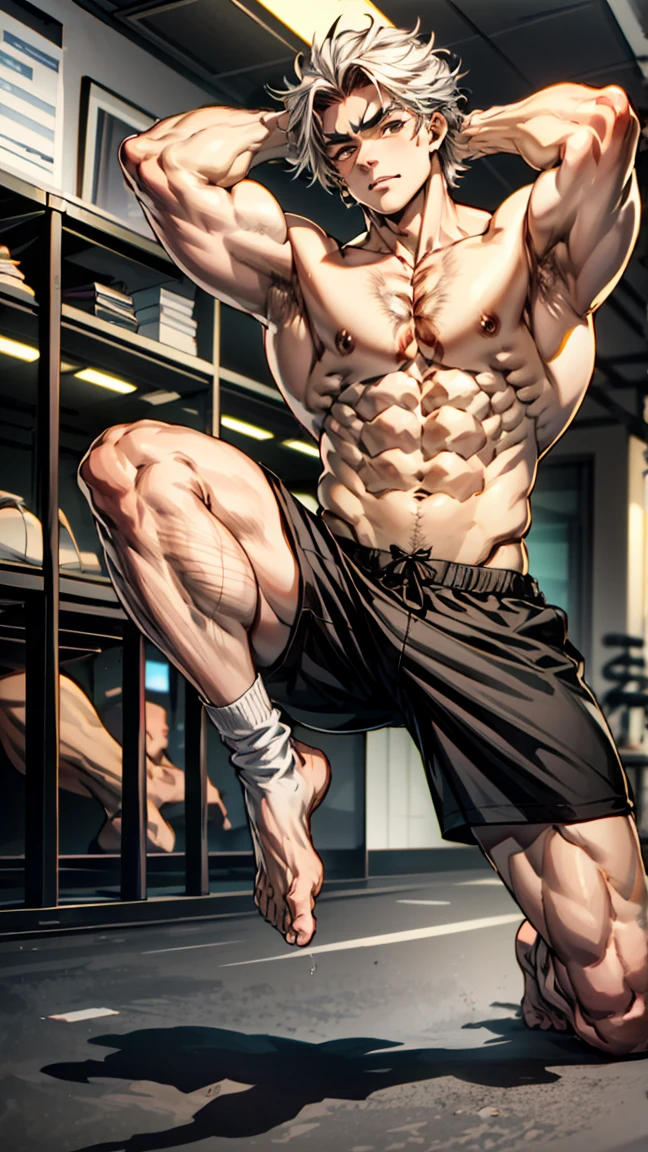 sock,Leg hair,muscle男,Chest muscles,muscle,Abdominal muscles,Well-developed muscle,muscle lines,musclestrength,powerful,powerful壮的,Bodybuilding,Black shorts,boys,juvenile,Boys,A single masterpiece, the best,Cluttered room,白sock脚趾断了,