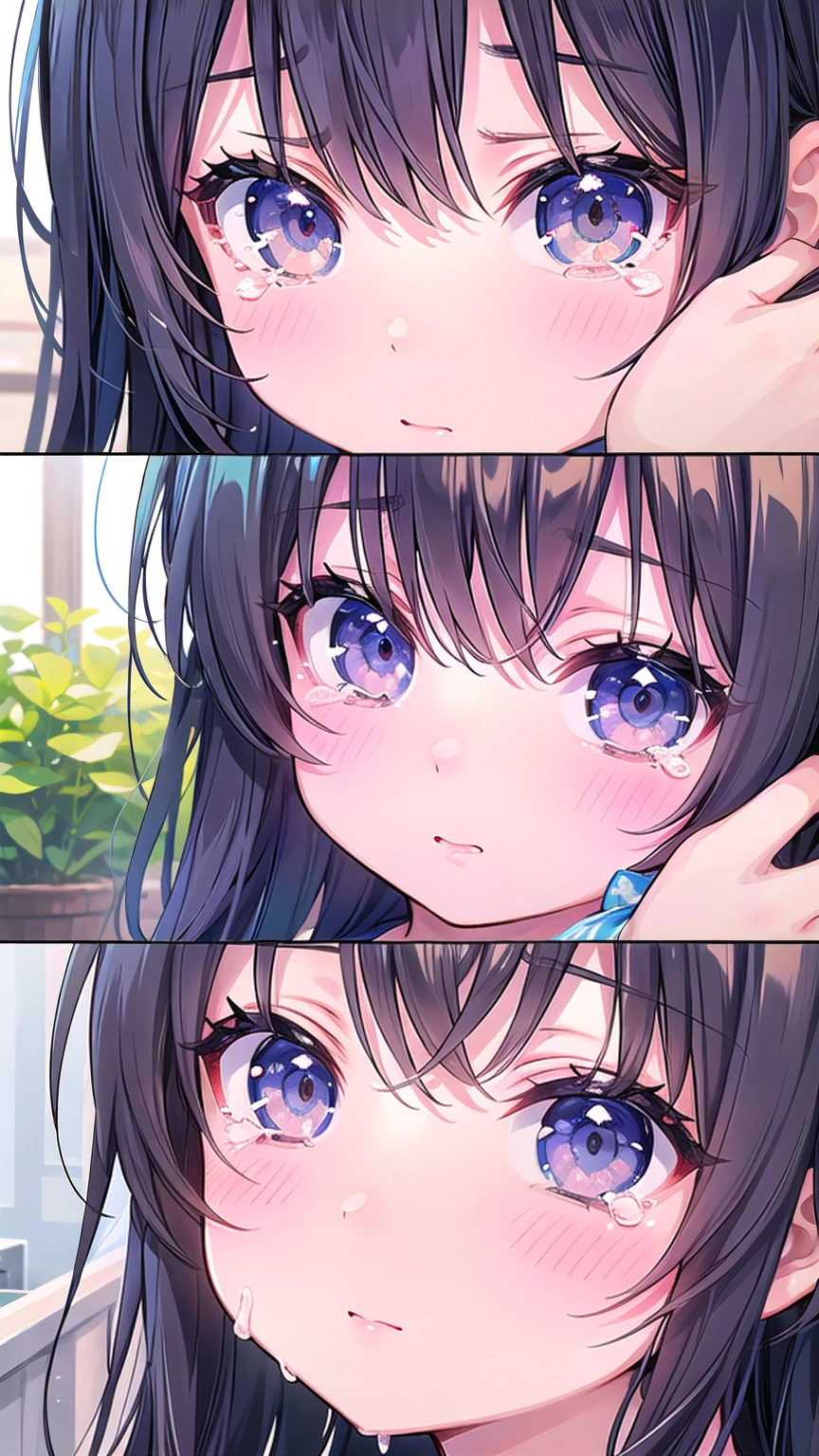 Close-up of a person with tears running down their cheeks。Shoot so that the emotions are visible、super masterpiece、detailed、Very cute girl、、Movie Scenes、