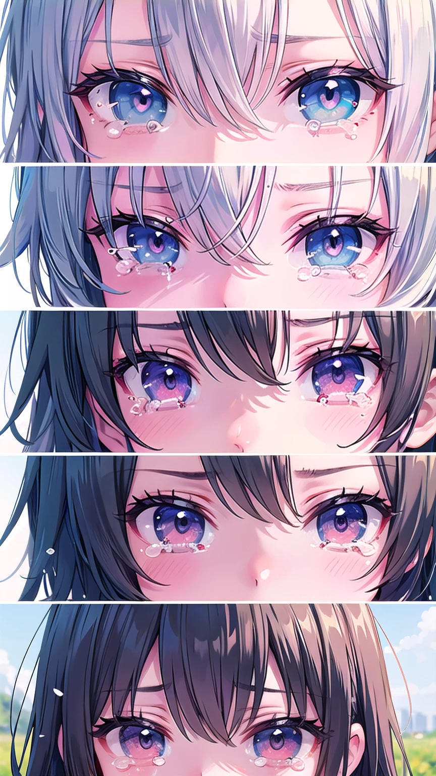 Close-up of a person with tears running down their cheeks。Shoot so that the emotions are visible、super masterpiece、detailed、Very cute girl、、Movie Scenes、
