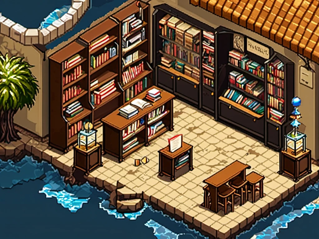 masterpiece, [thin outline],
BREAK,
inside the book shop, indoor,
BREAK,
(RPG maker style top down view), pixel art