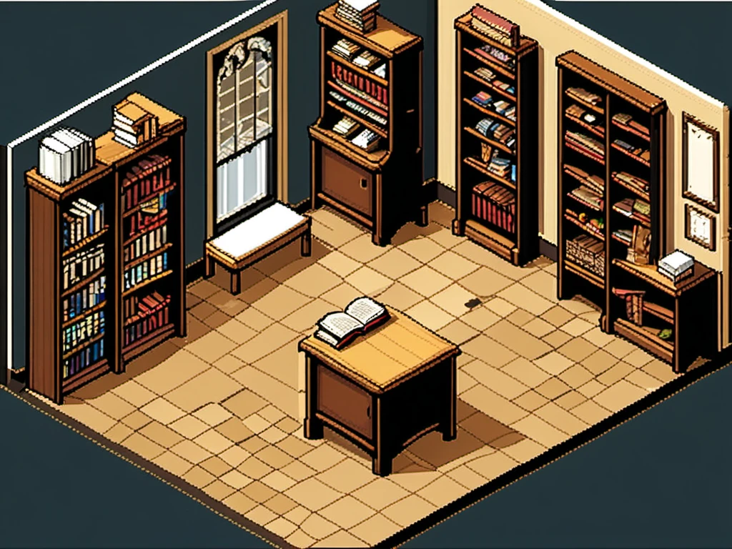 masterpiece, [thin outline],
BREAK,
inside the book shop, indoor,
BREAK,
(RPG maker style top down view), pixel art