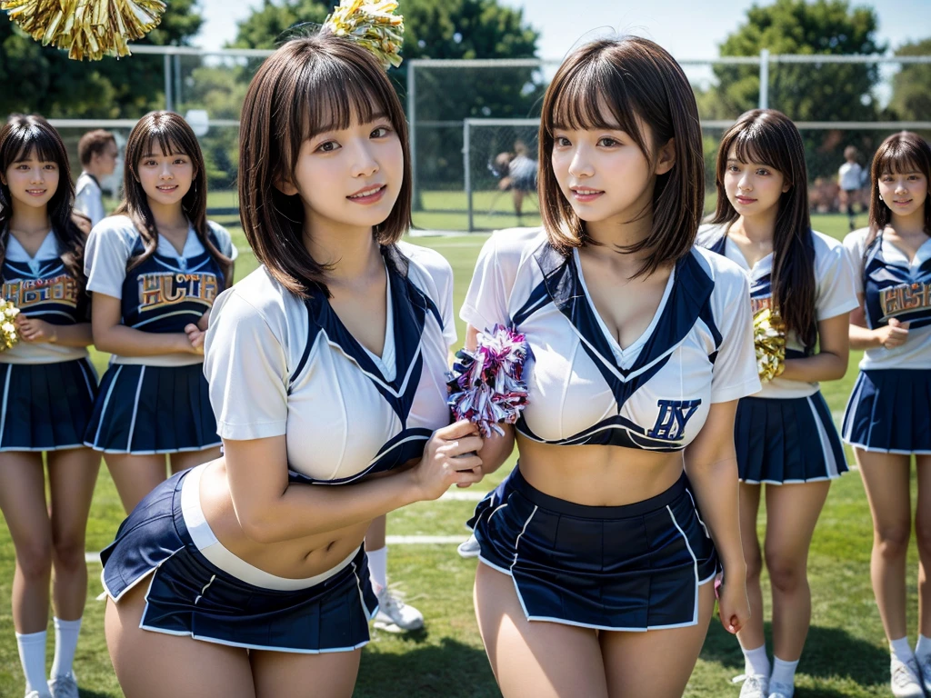 (RAW photo, 4k, masterpiece, high resolution, extremely complex) (realistic: 1.4), cinematic lighting
((2 girls, 2 schoolgirls)),blushing,((innocent)),bright eyes,round eyes,blunt bangs,(short bob hair:1.3),black hair,large breasts,wide hips,Summer Noon, ,Hot, (Best Quality), (Highres), (an Extremely Delicate and Beautiful),(Beautiful 8k face),(Brown eyes),( spectators),(gigantic breasts),(Play with each other,Touching each other's bodies,Touching the body),(cheer girl:1.5),(a miniskirt),(reality),bright lighting,(The background is a luxury hotel room)