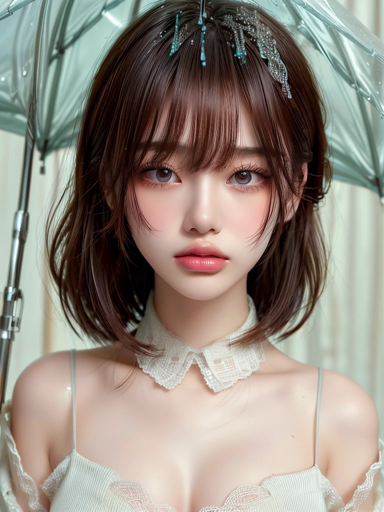 ((highest quality, 8k, masterpiece:1.3)), concentrated:1.2, Perfect body beauty:1.4, Hips:1.2, ((Layered Haircut, chest:1.2)), (Wet clothes:1.1) , (rain, street:1.3), Bandeau dress: 1.1, Highly detailed face and skin texture, Fine Eyes, double eyelid, White skin, Long Hair, (shut up: 1.3)