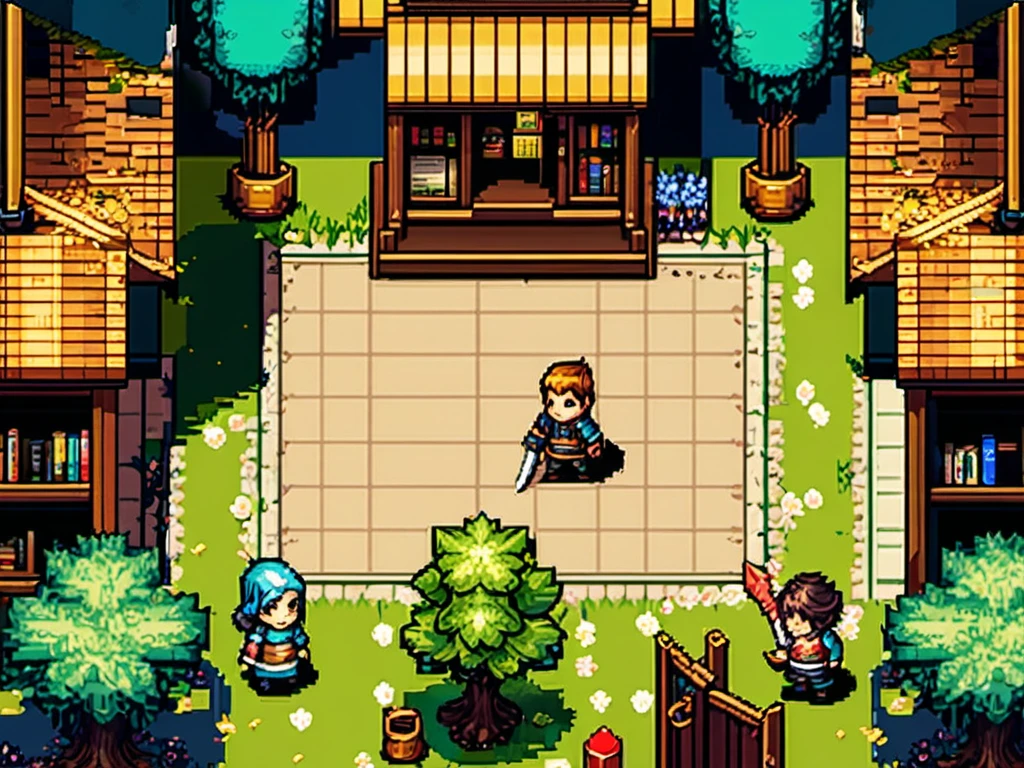 masterpiece, [thin outline],
BREAK,
inside the book shop, indoor,
BREAK,
(RPG maker style top down view), pixel art