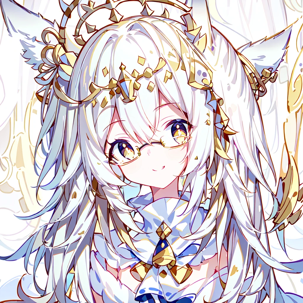 ((Best quality)), ((masterpiece)), (detailed), best quality,8k,original photo,White Fox Girl,touch fox,Castle Background, Liveliness. Carefree happy joy bokeh background. Quiet aesthetics. Soft lighting. Artistic Lighting. Gold frame glasses