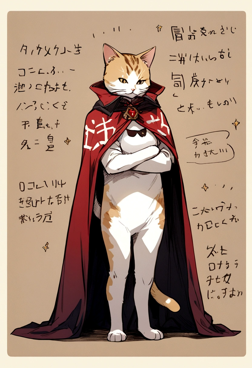 cat wearing cape, written "Ocksyi" on the cape